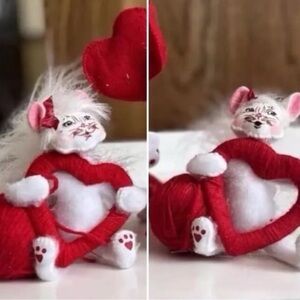 Set of 2 -  White Cat with Yarn and Heart - Annalee 2013 - NEW & EUC